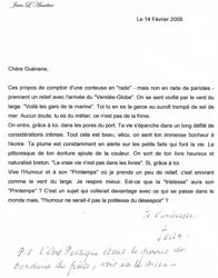 Lettre de Jean L'Anselme, 14 fev 2009.