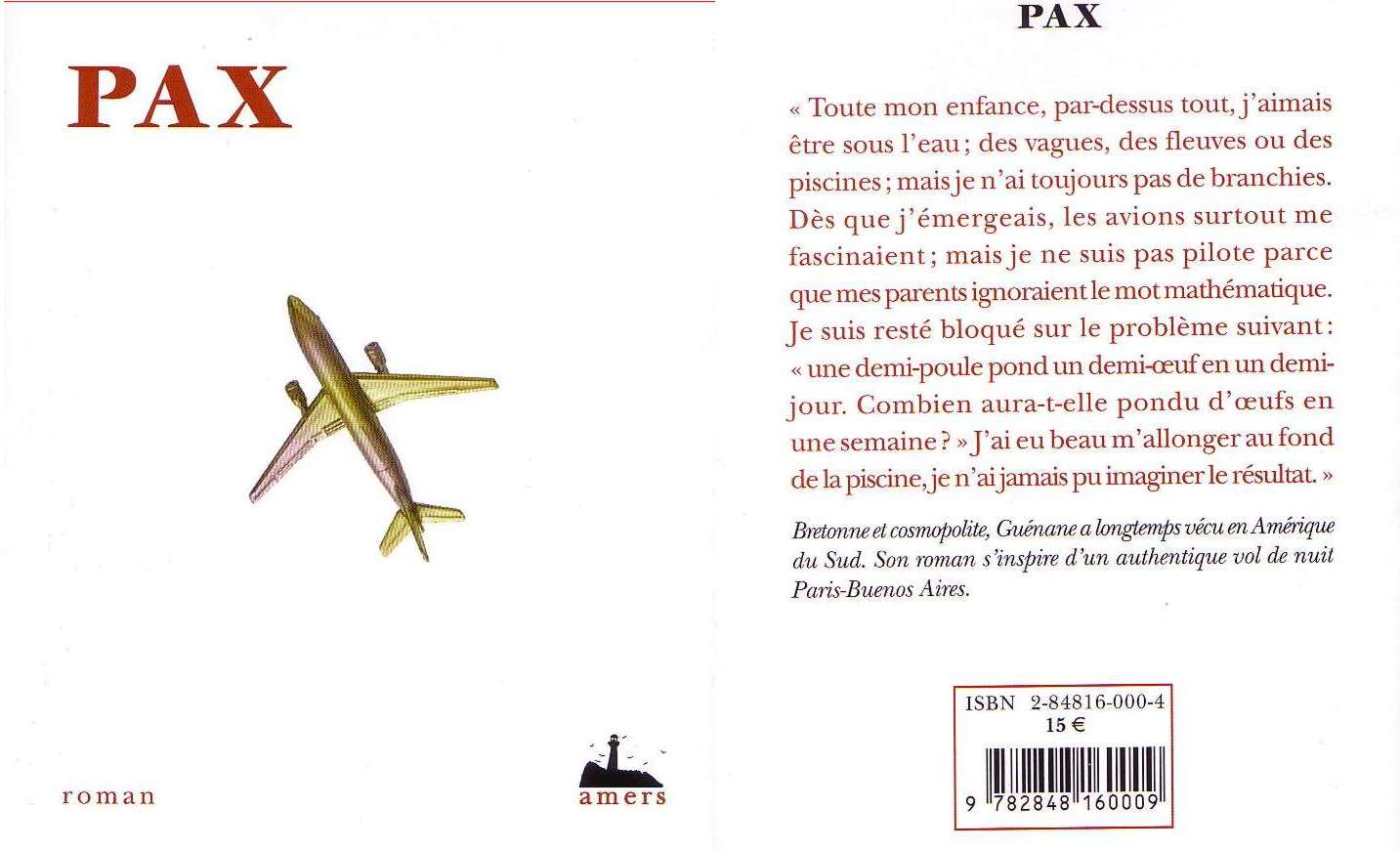 Couverture de PAX (ISBN 2-84816-000-4).