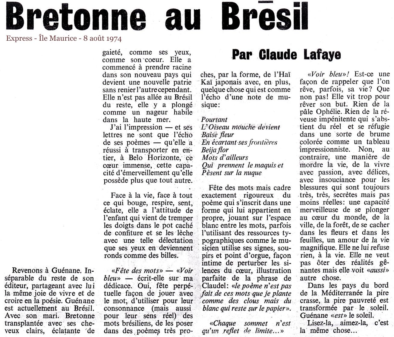 Guénane - Express - le Maurice - 8 aot 1974.
